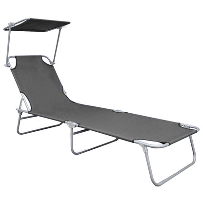 Silla larga plegable con toldo gris de aluminio