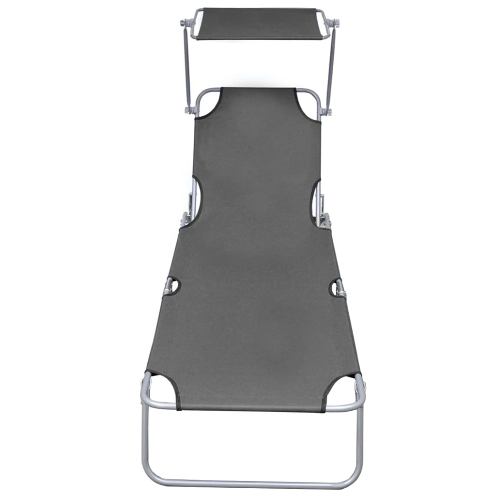 Silla larga plegable con toldo gris de aluminio