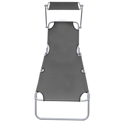 Silla larga plegable con toldo gris de aluminio