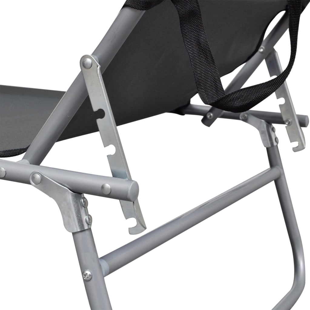 Silla larga plegable con toldo gris de aluminio
