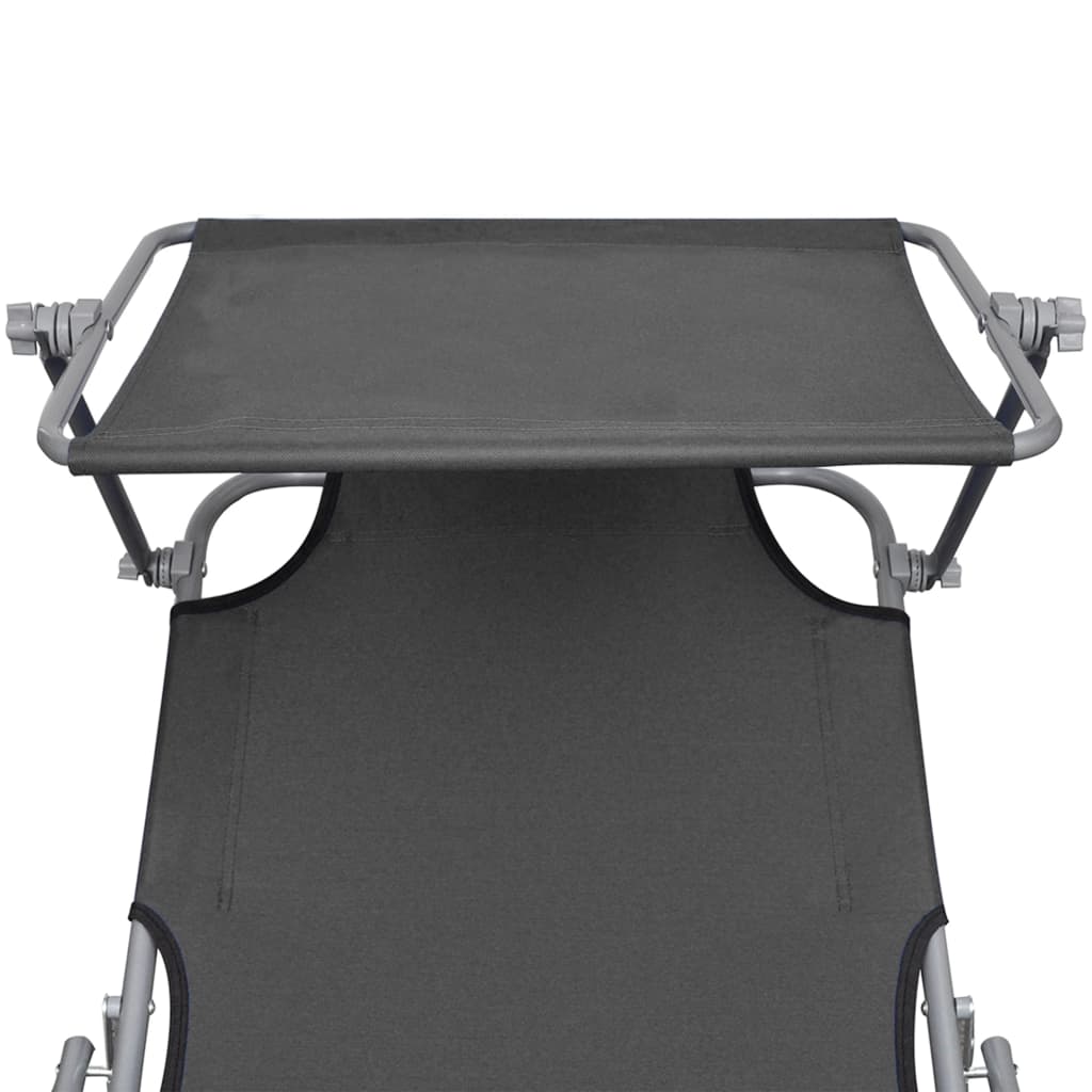 Silla larga plegable con toldo gris de aluminio
