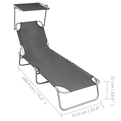 Silla larga plegable con toldo gris de aluminio