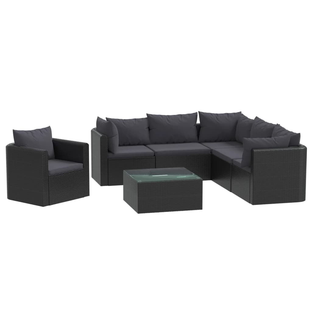 Garden furniture 7 pcs with black braided resin cushions elegance