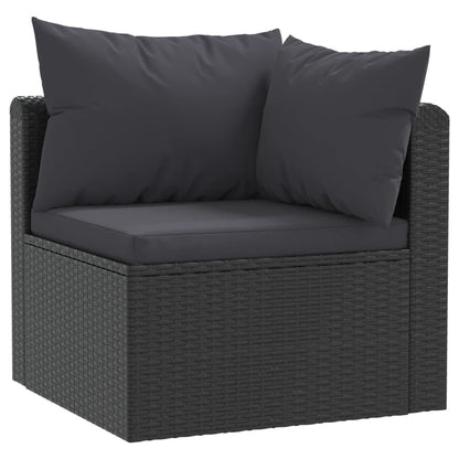 5 pezzi mobili da giardino con cuscini in resina intrecciata nera