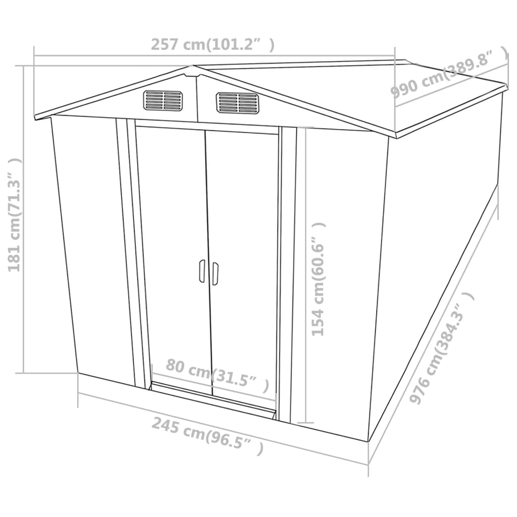 Scegli da giardino antracite 257x990x181 cm in acciaio zincato