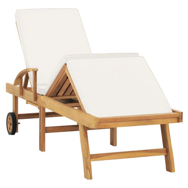 Chaise longue avec coussin Bois de teck Transat et matelas Crème