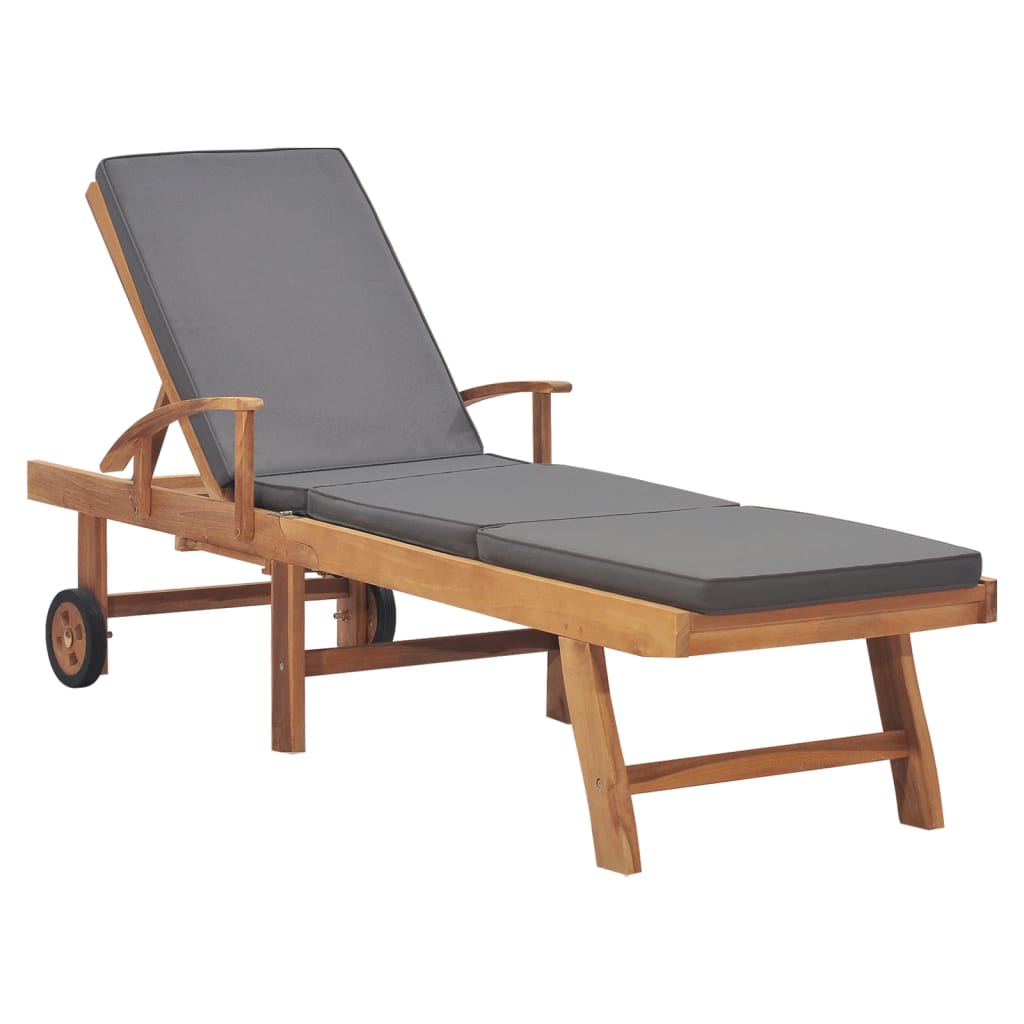 Silla larga con cojín de madera de teca gris oscuro sólido