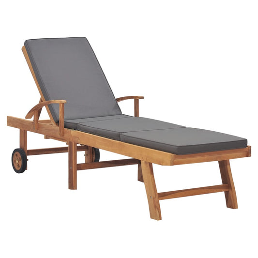 Silla larga con cojín de madera de teca gris oscuro sólido