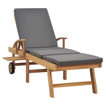Silla larga con cojín de madera de teca gris oscuro sólido