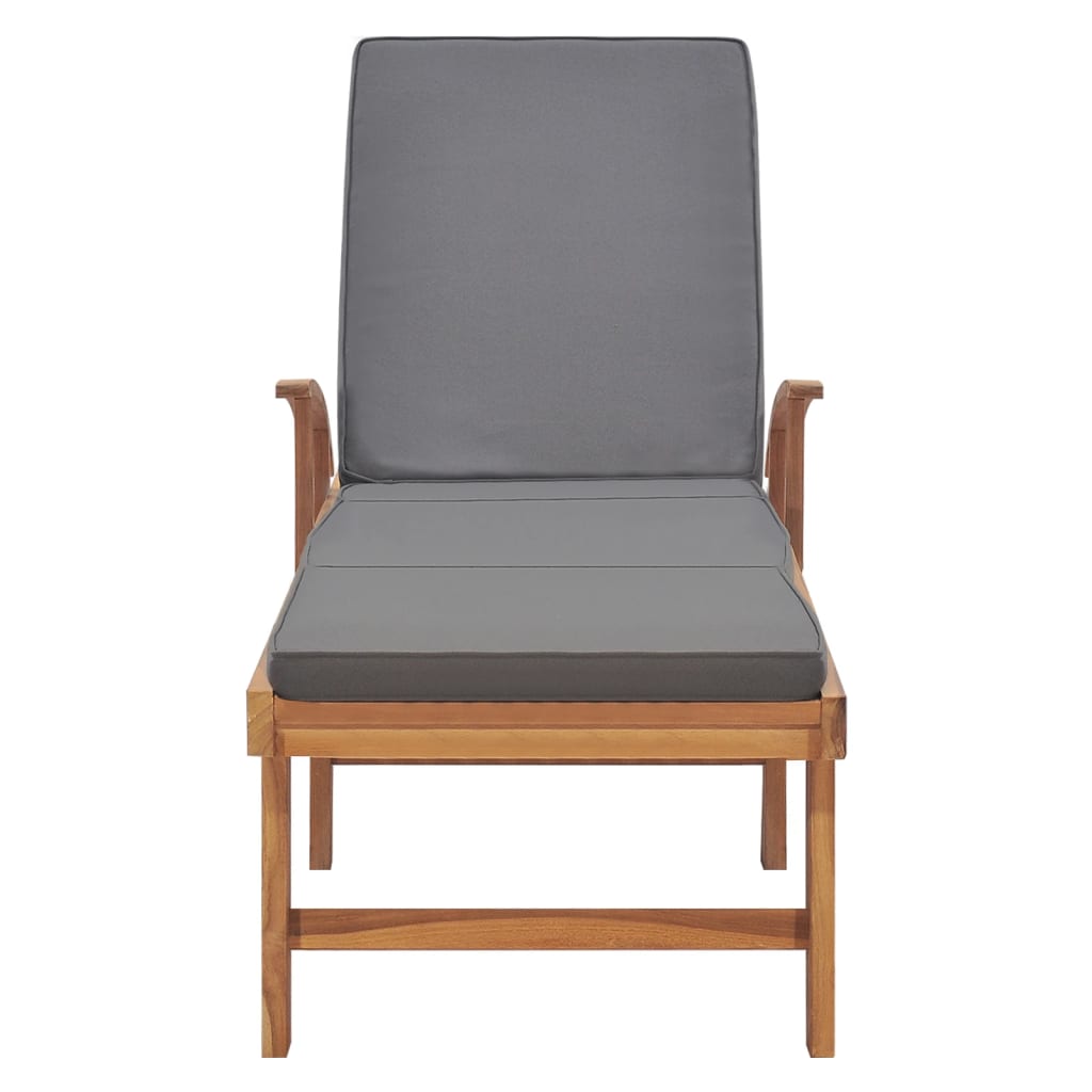 Silla larga con cojín de madera de teca gris oscuro sólido