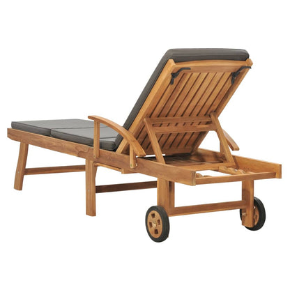 Silla larga con cojín de madera de teca gris oscuro sólido