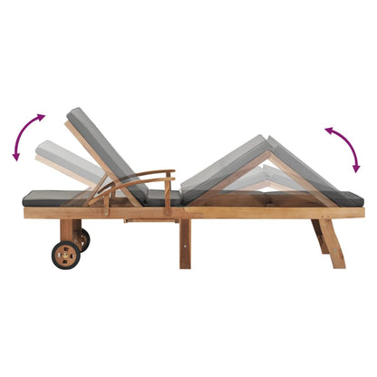 Silla larga con cojín de madera de teca gris oscuro sólido