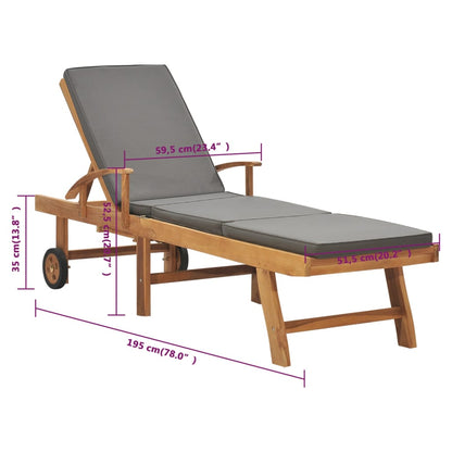 Silla larga con cojín de madera de teca gris oscuro sólido