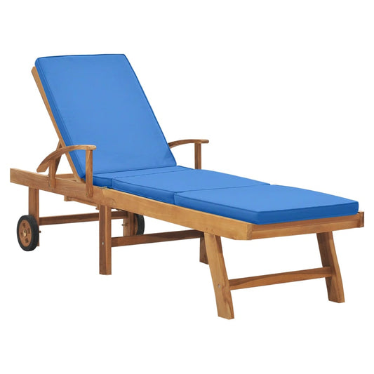 Silla larga con cojín de madera de teca azul sólido
