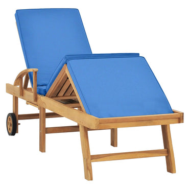 Silla larga con cojín de madera de teca azul sólido