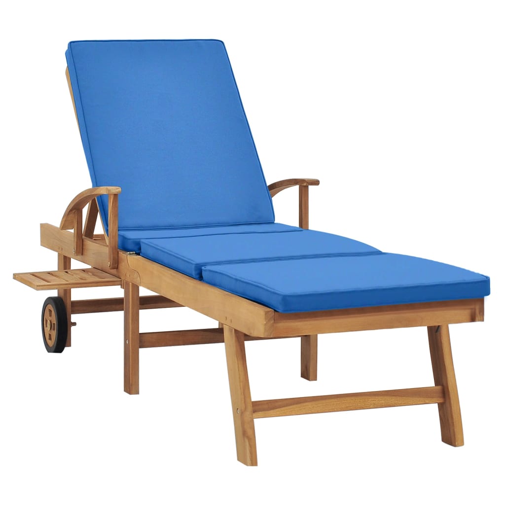 Silla larga con cojín de madera de teca azul sólido