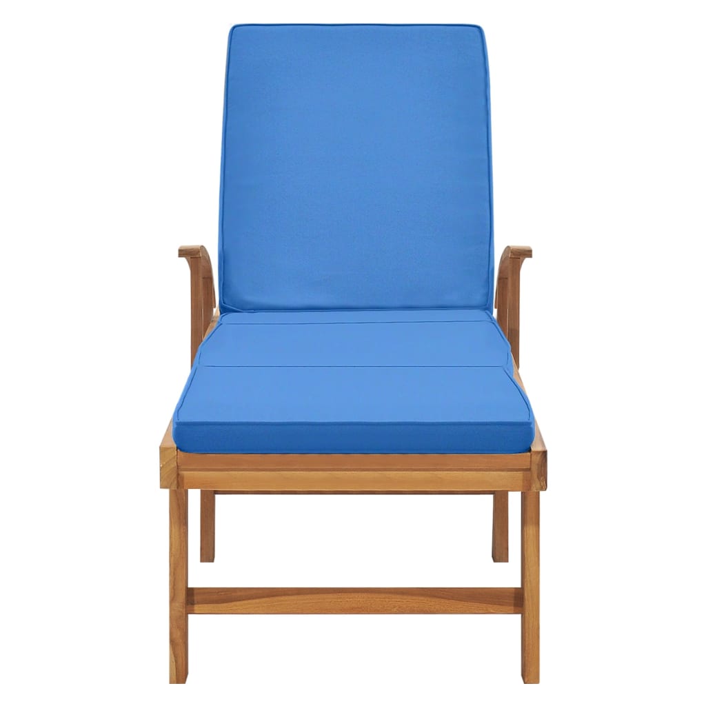Silla larga con cojín de madera de teca azul sólido