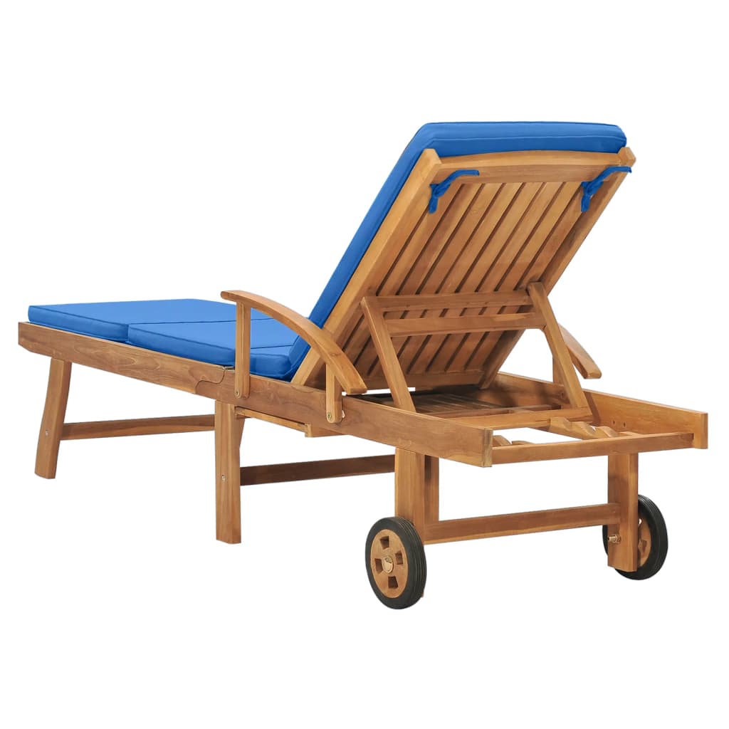 Silla larga con cojín de madera de teca azul sólido
