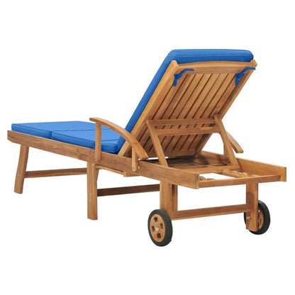 Silla larga con cojín de madera de teca azul sólido