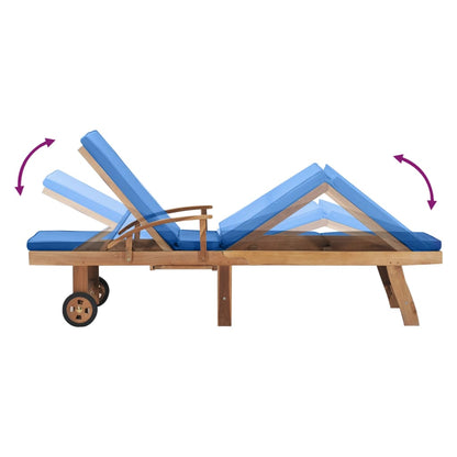 Silla larga con cojín de madera de teca azul sólido