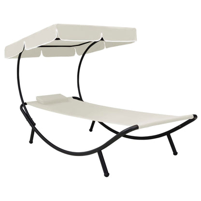 Chaise longue de jardin avec auvent et oreiller Blanc crème