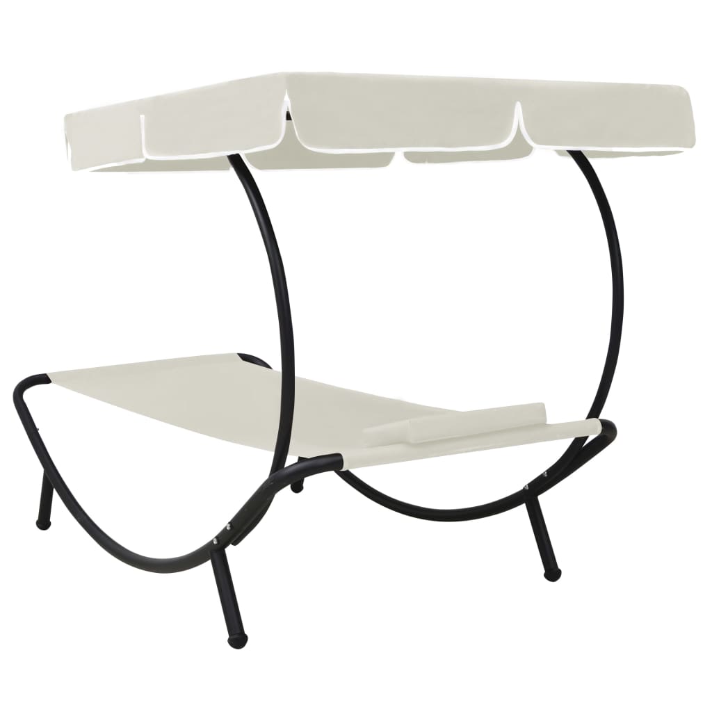 Chaise longue de jardin avec auvent et oreiller Blanc crème