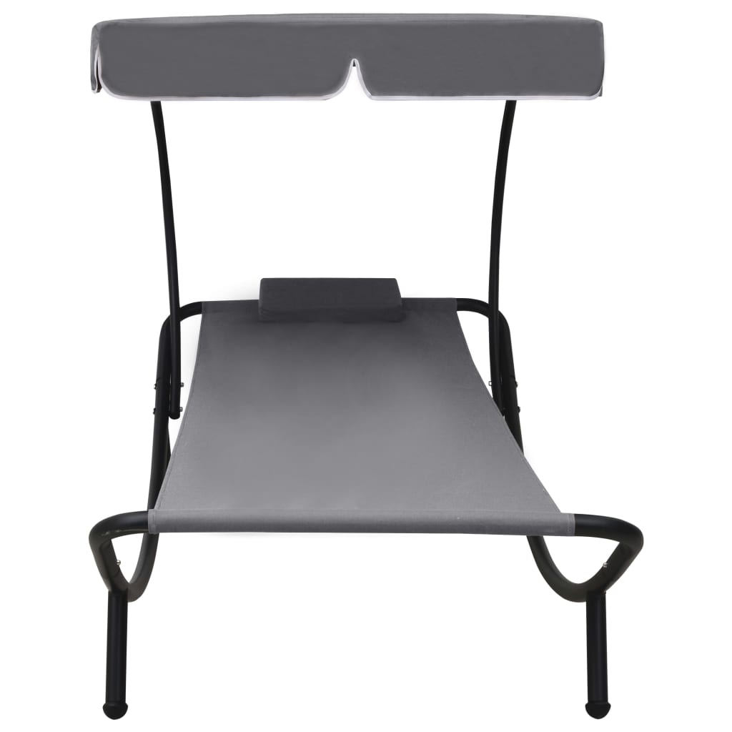 Lit de repos d'extérieur avec auvent et oreiller Gris