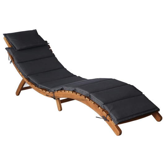 Silla larga con acacia cojín de madera gris sólido oscuro