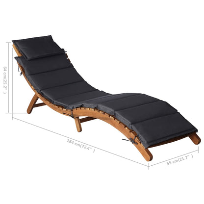 Silla larga con acacia cojín de madera gris sólido oscuro