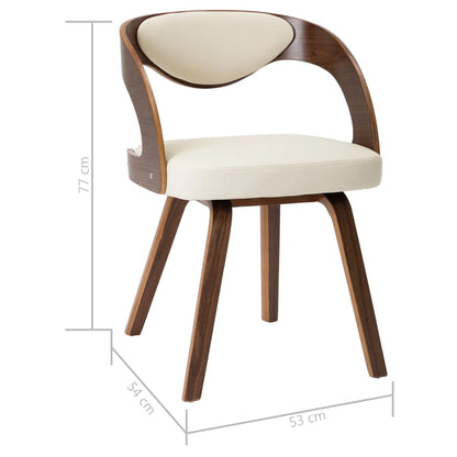 Cadeiras de jantar lote de 4 creme de madeira curva e couro de imitação