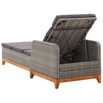 Silla larga de resina trenzada y madera de acacia gris masiva