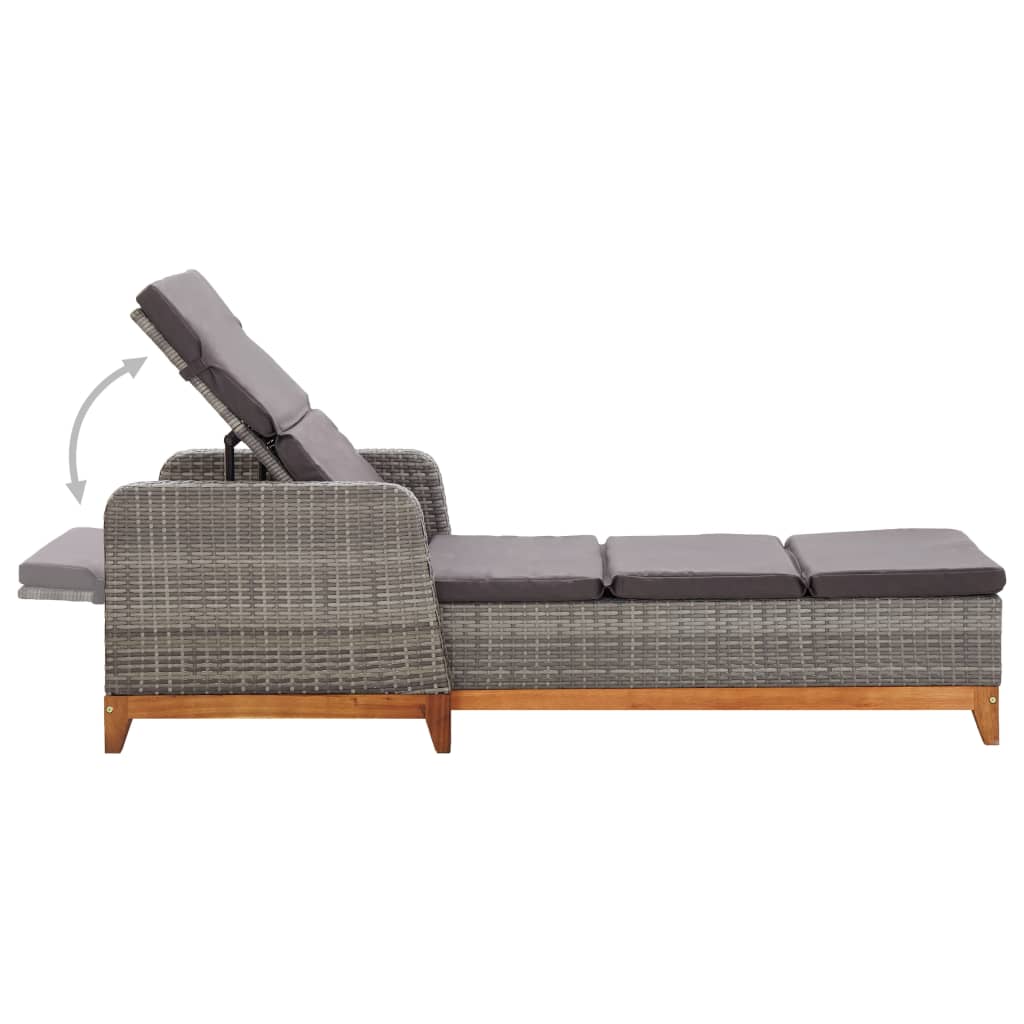 Silla larga de resina trenzada y madera de acacia gris masiva
