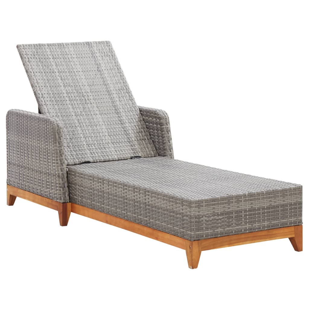 Silla larga de resina trenzada y madera de acacia gris masiva