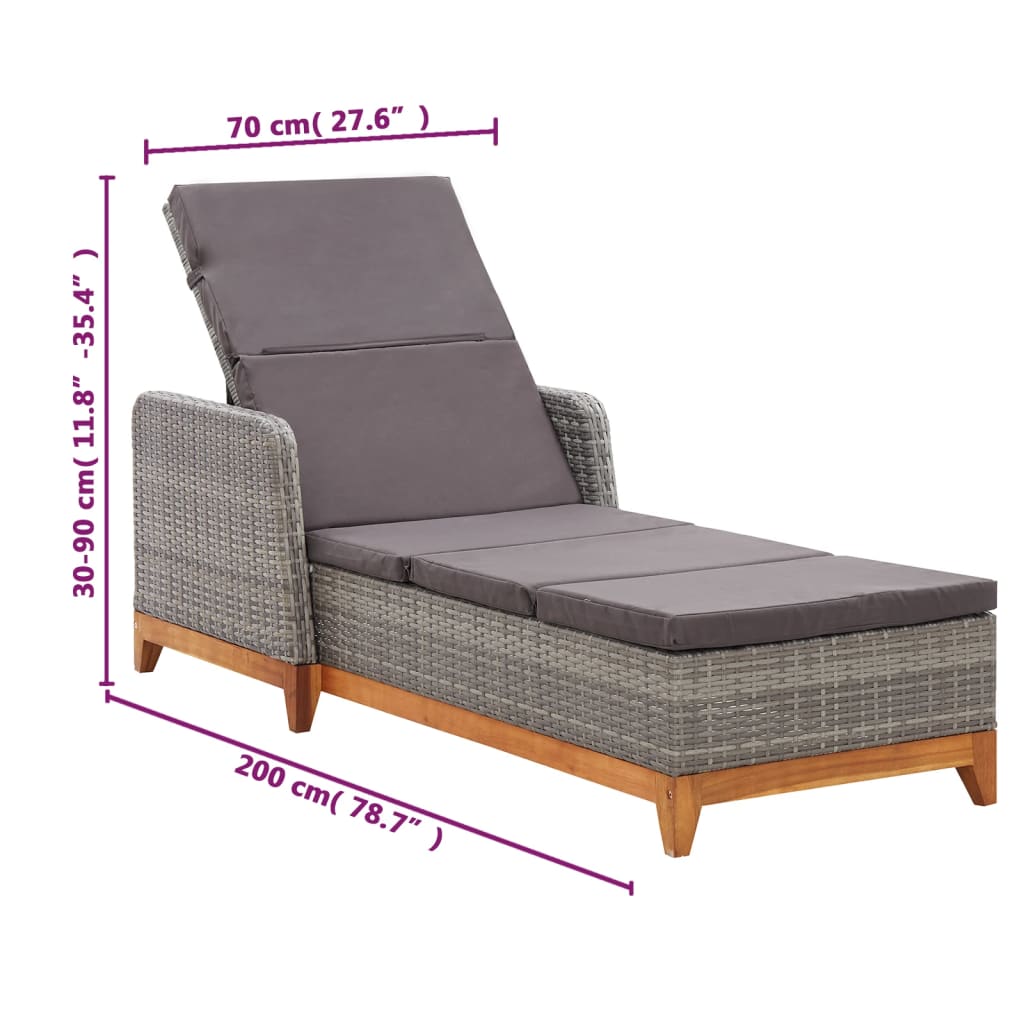 Silla larga de resina trenzada y madera de acacia gris masiva
