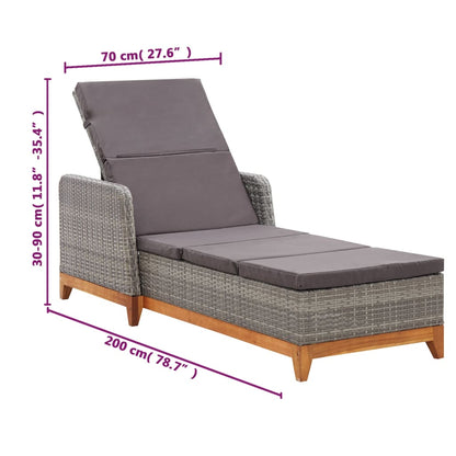 Silla larga de resina trenzada y madera de acacia gris masiva