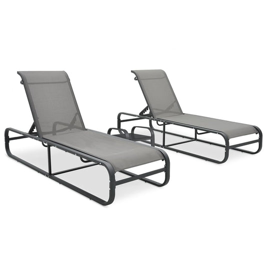 Chaises longues lot de 2 transat avec table Textilène et aluminium