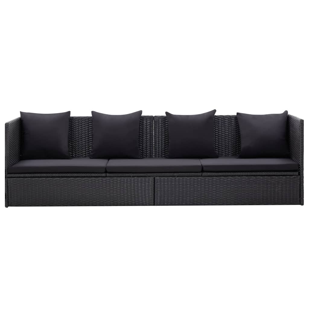 Lit de jardin avec coussin et oreiller Résine tressée Noir