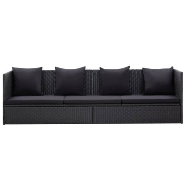 Lit de jardin avec coussin et oreiller Résine tressée Noir