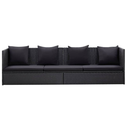 Lit de jardin avec coussin et oreiller Résine tressée Noir
