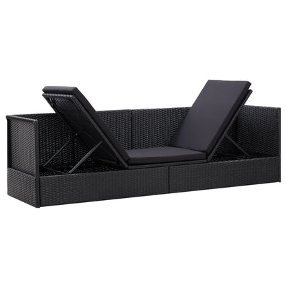 Lit de jardin avec coussin et oreiller Résine tressée Noir