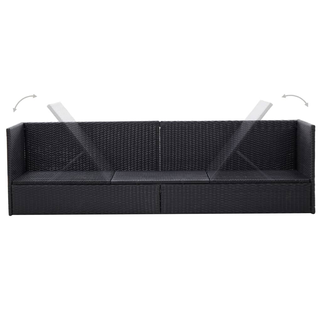 Lit de jardin avec coussin et oreiller Résine tressée Noir