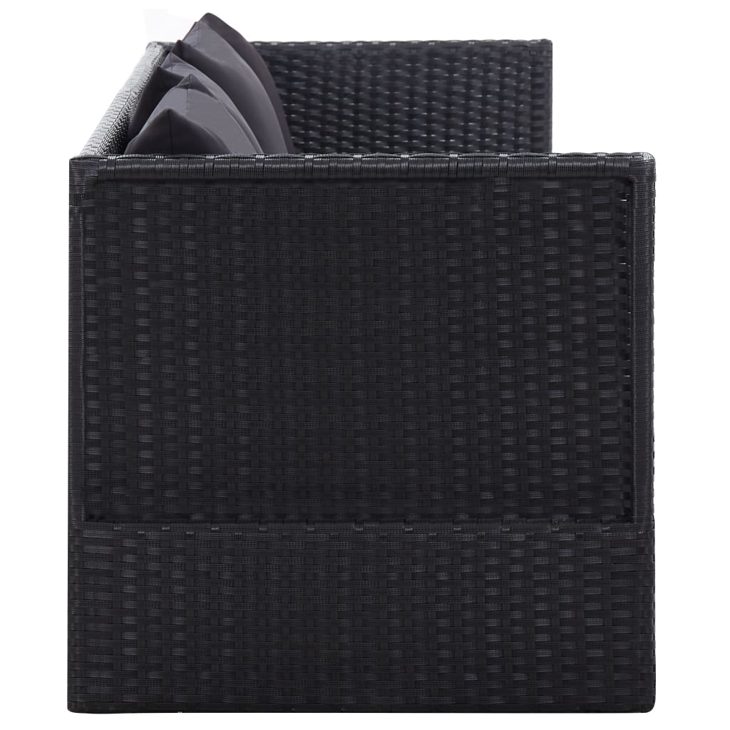 Lit de jardin avec coussin et oreiller Résine tressée Noir