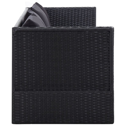 Lit de jardin avec coussin et oreiller Résine tressée Noir