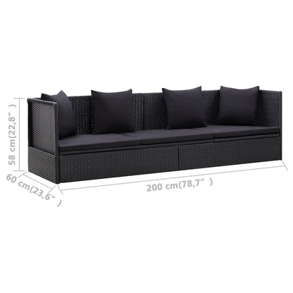 Lit de jardin avec coussin et oreiller Résine tressée Noir