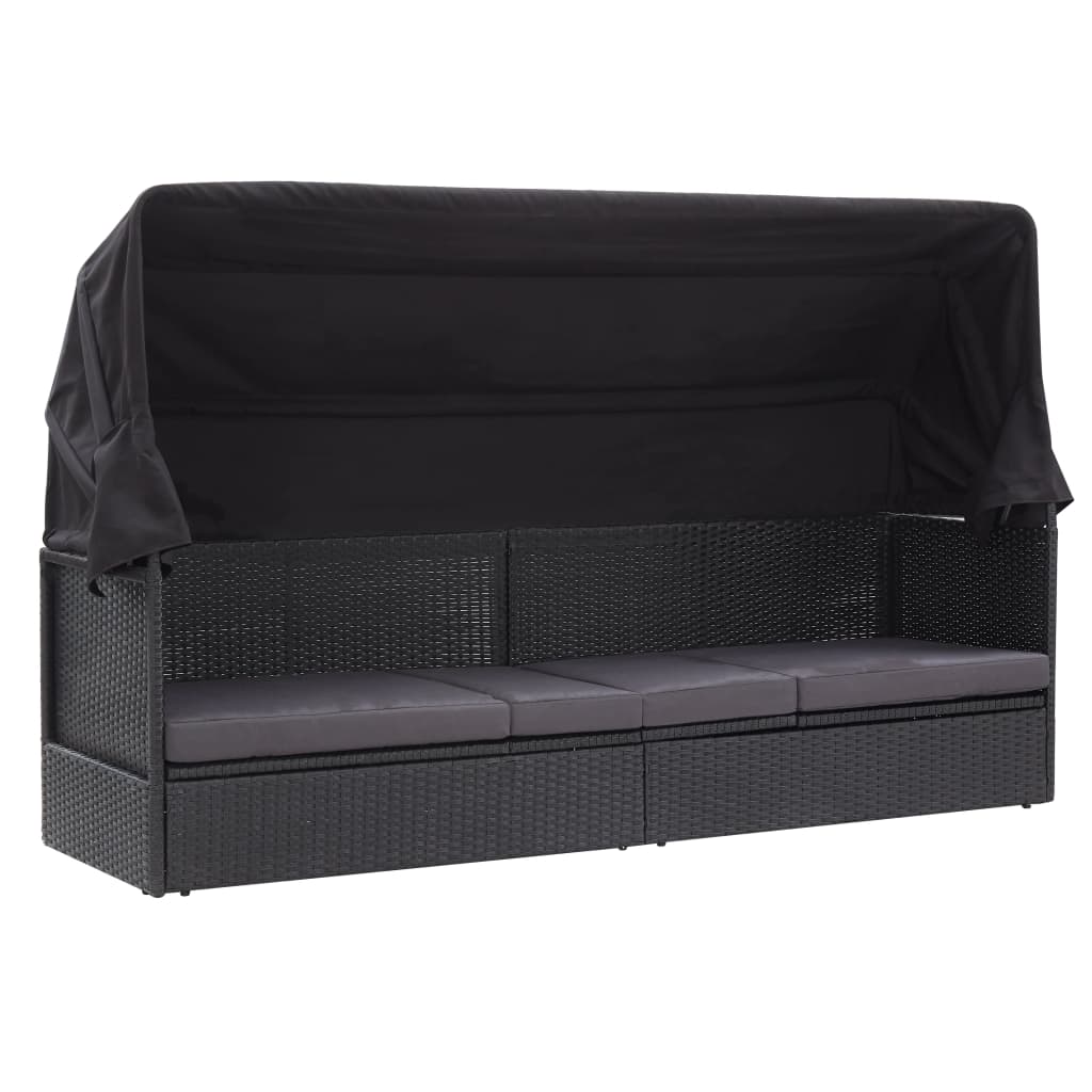 Outdoor bedy bed with black braided resin awning