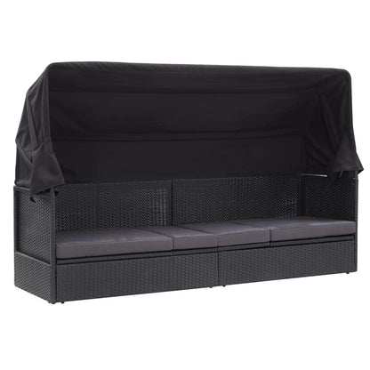Outdoor bedy bed with black braided resin awning