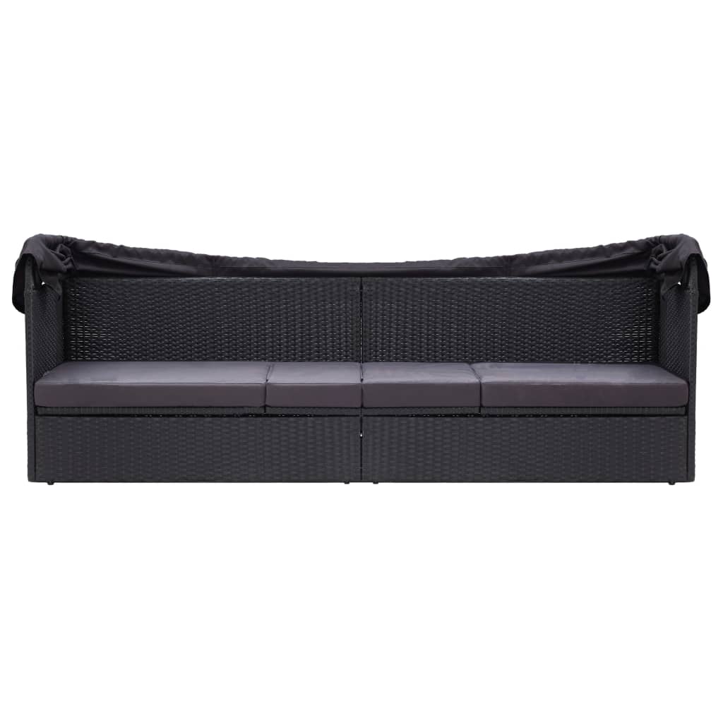 Outdoor bedy bed with black braided resin awning