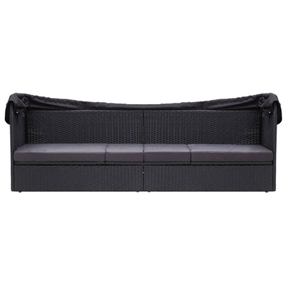 Outdoor bedy bed with black braided resin awning