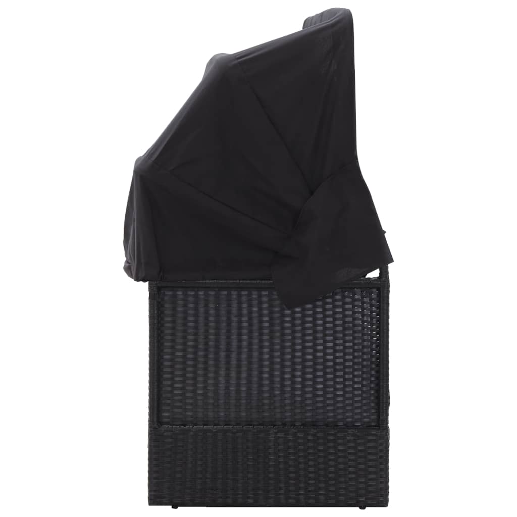 Outdoor bedy bed with black braided resin awning