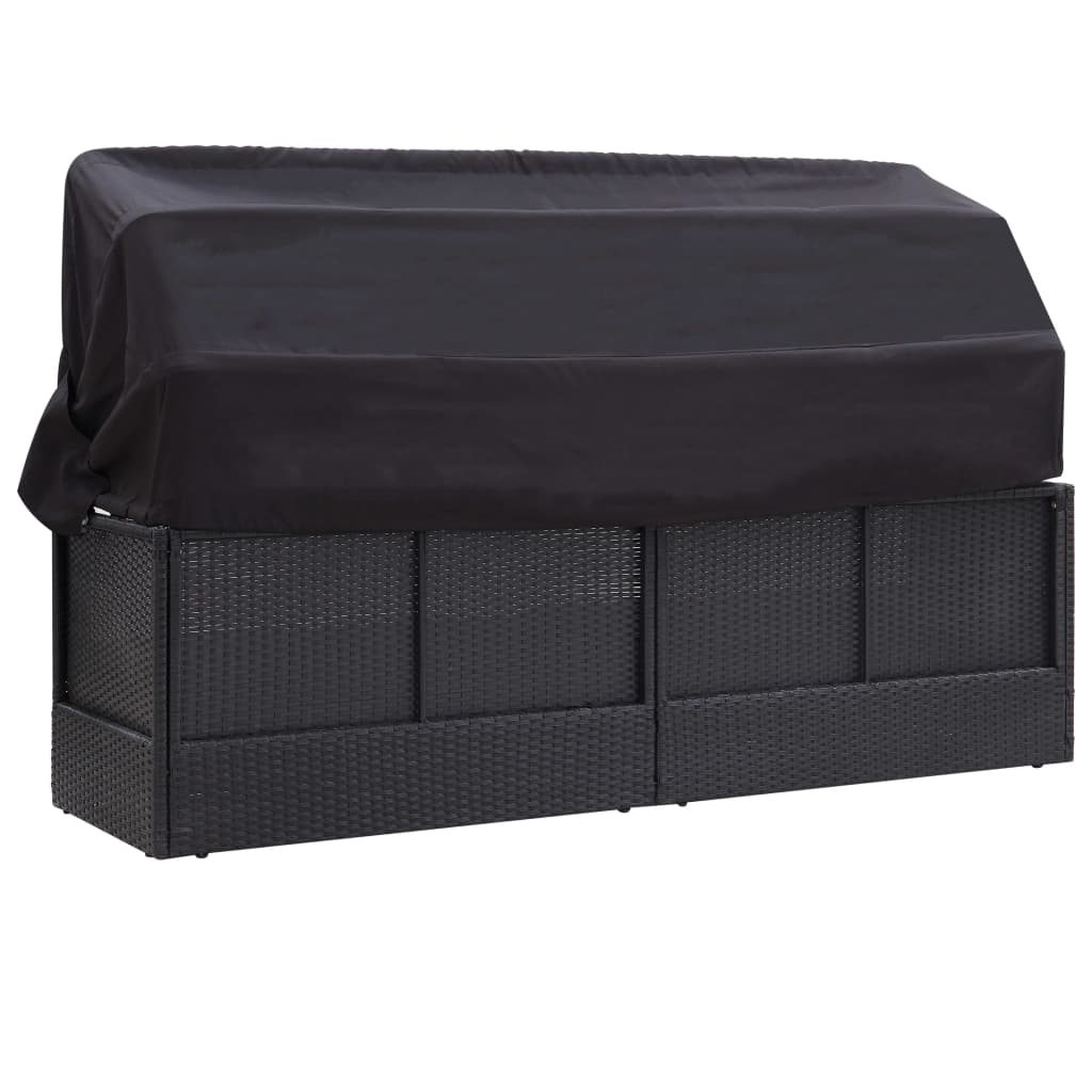 Outdoor bedy bed with black braided resin awning